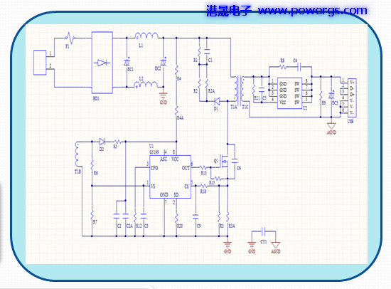 5V3A USB輸出方案電路圖 BOM list,環(huán)球半導(dǎo)體G5199B-02,PCB端